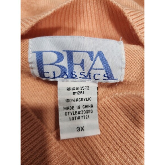 BFA Classics Sweater Womens 3X Long Sleeve Light Orange 100% Acrylic SOFT - Picture 4 of 5